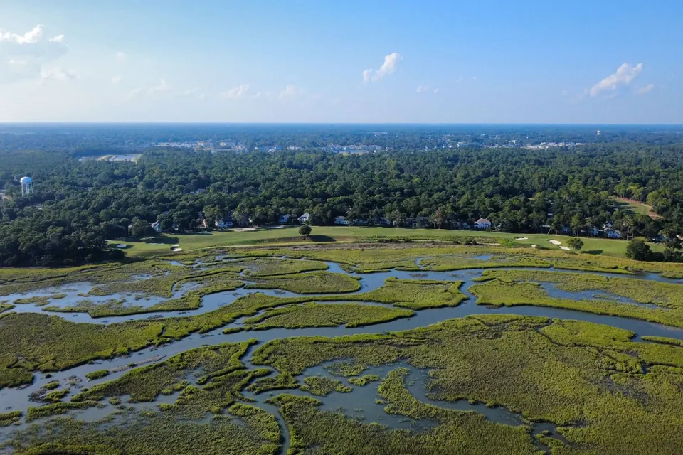 Aerial view of the tidal marshes and creeks near Cherry Grove in North Myrtle Beach